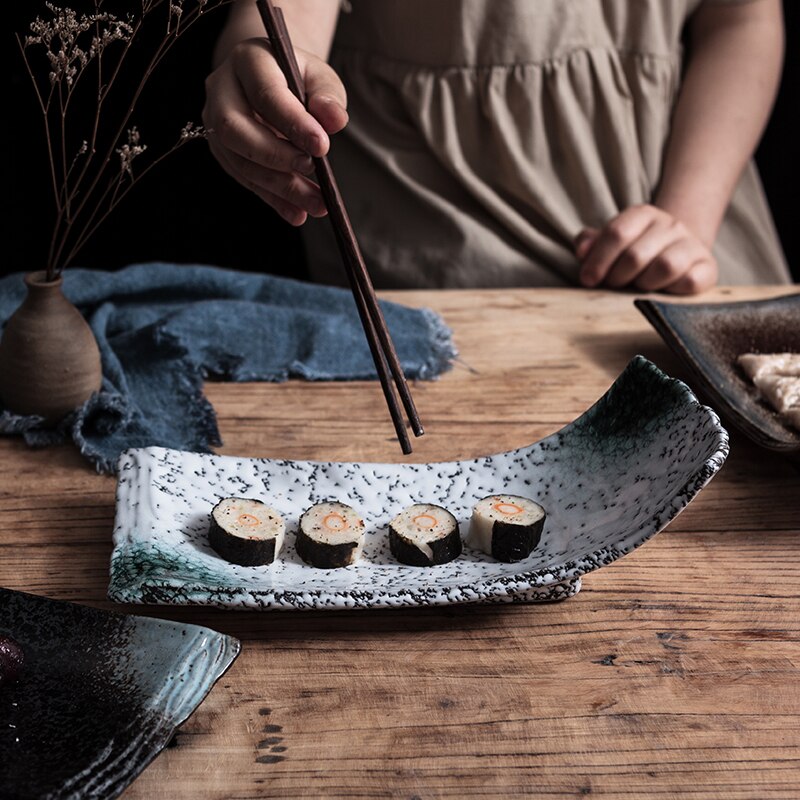 12 Inch Creatieve Japanse Vormige Keramische Plaat Westerse Restaurant Servies Huishoudelijke Diner Plaat Sushi Rechthoekige Vis Plaat