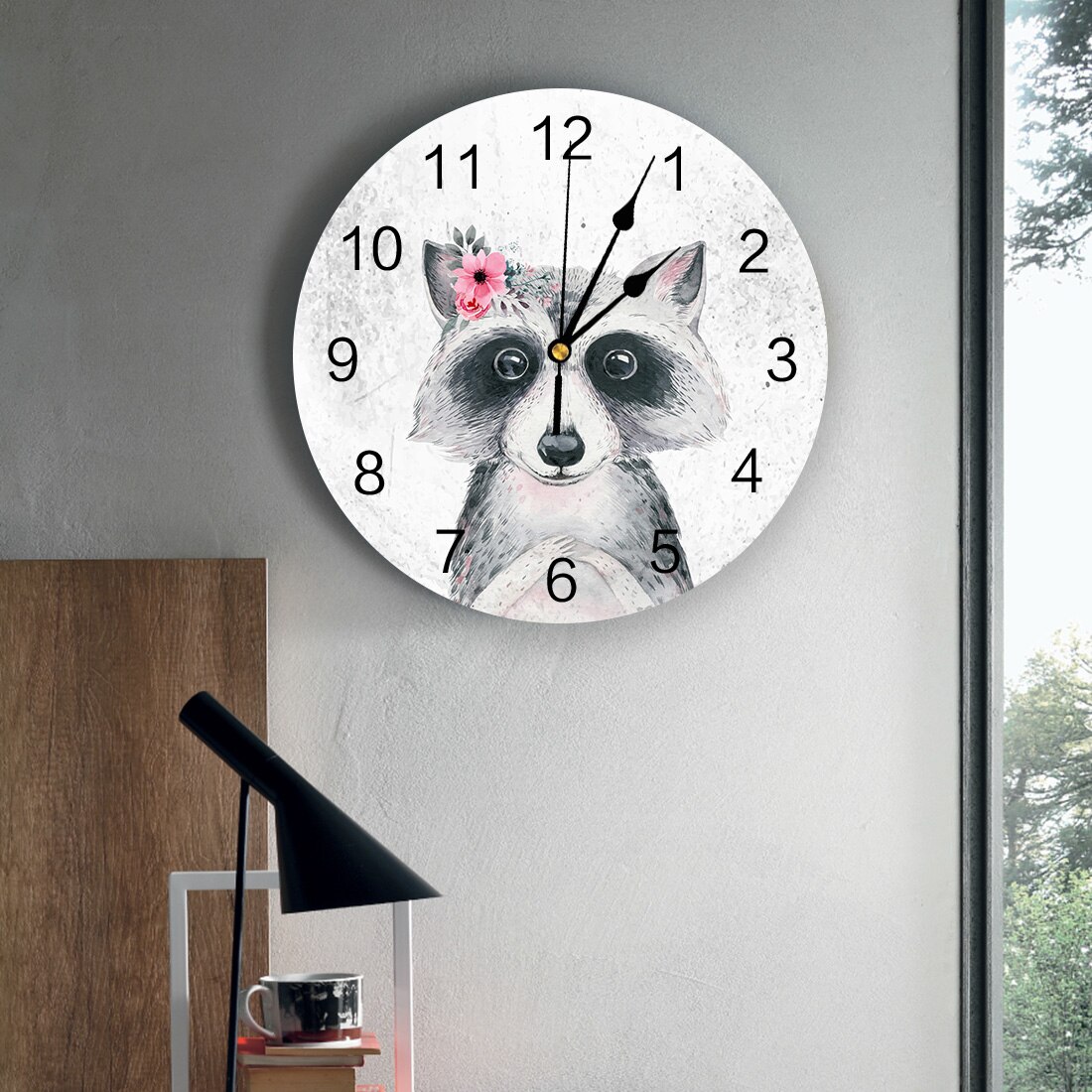 Ratons laveurs beaux ratons laveurs animaux PVC horloge murale salon chambre mur horloge numérique maison Decore horloge murale moderne