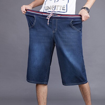 Summer Men's Bermuda Straight Denim Shorts Business Casual Elastic Waist Drawstring Jeans Shorts Plus Size 55 56 58: B6820 dark blue / 32