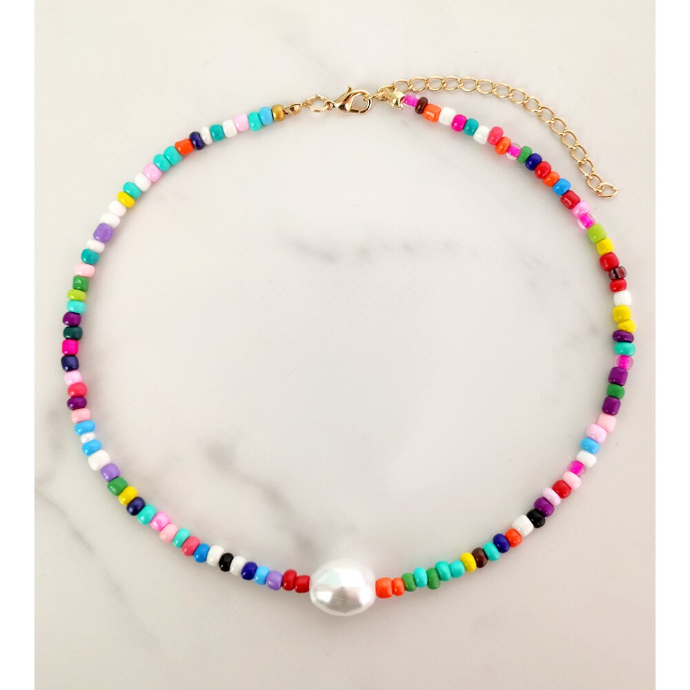 Multilayer Smiley Face Color Seed Beaded Necklaces For Women Handmade Fruit Heart Pearl String Beads Choker Summer Beach Jewelry: 062805MC