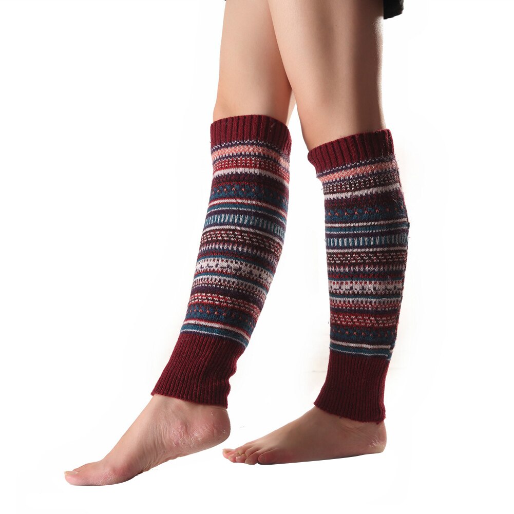 Women Striped Knitted Leg Warmers Winter Footless Knee High Boot Socks