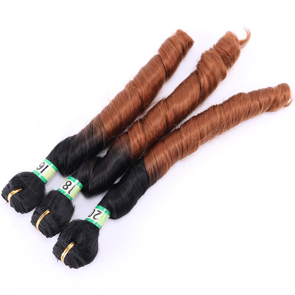 T1B/30# Two Tone ombre Hair Bundles Brown Synthetic Hair Extensions 16-20 inch High temperature Double Weft Curly hair weave