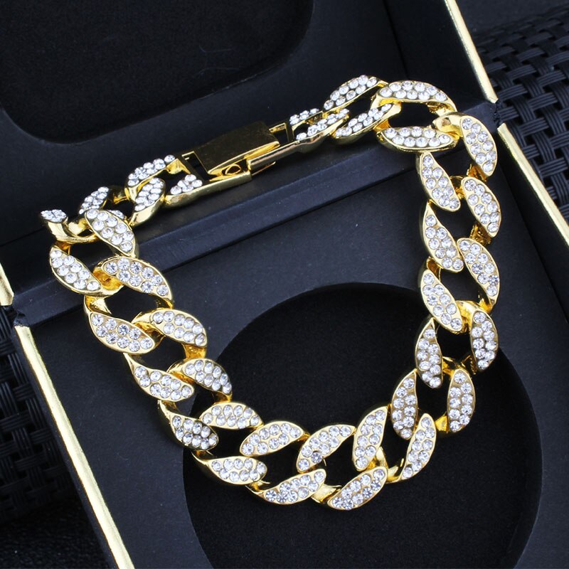 Hip Hop Bling Iced Out Men's Rapper Bracelet Full Rhinestone Pave With Miami Cuban Link Chain Bracelet for Men Jewelry: 14