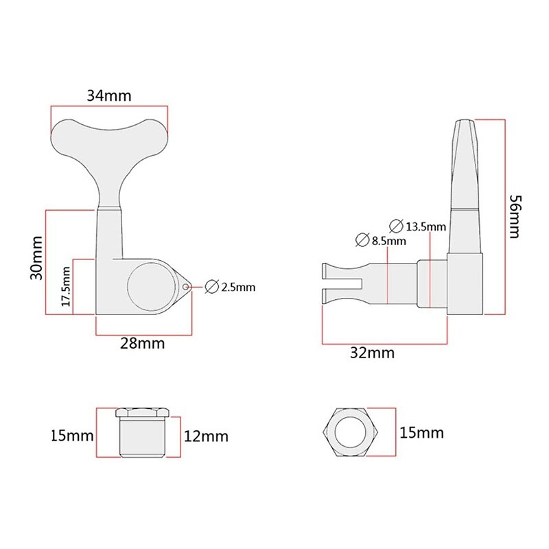 4 stuks gitaar stempennen 2r & 2l tuners stemmechanieken met eindstukken voor snaarbas accessoires zwart