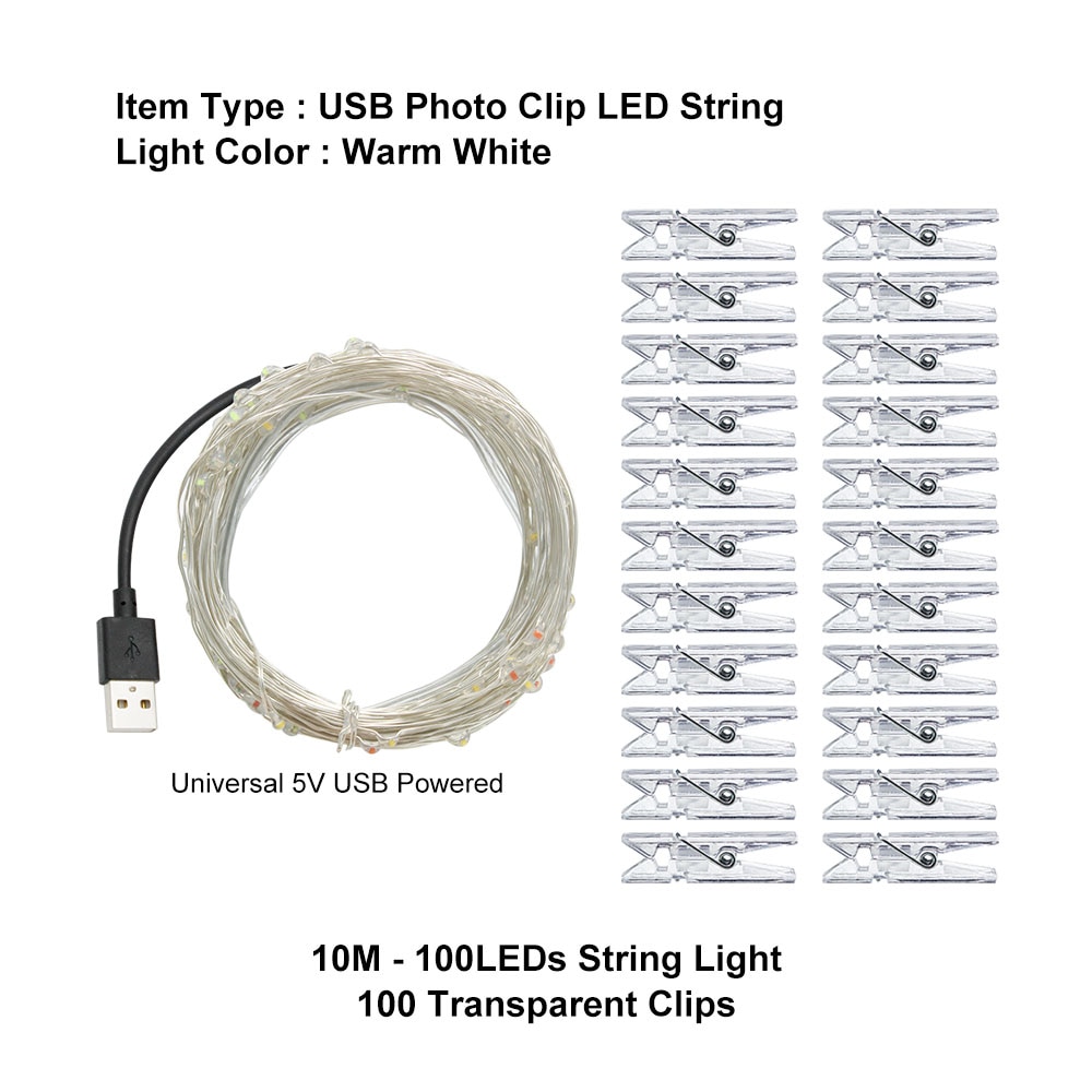2m 5m 10m LED Garland Photo clip string lights powered by Battery USB fairy light Wedding Party lighting Home Decoration