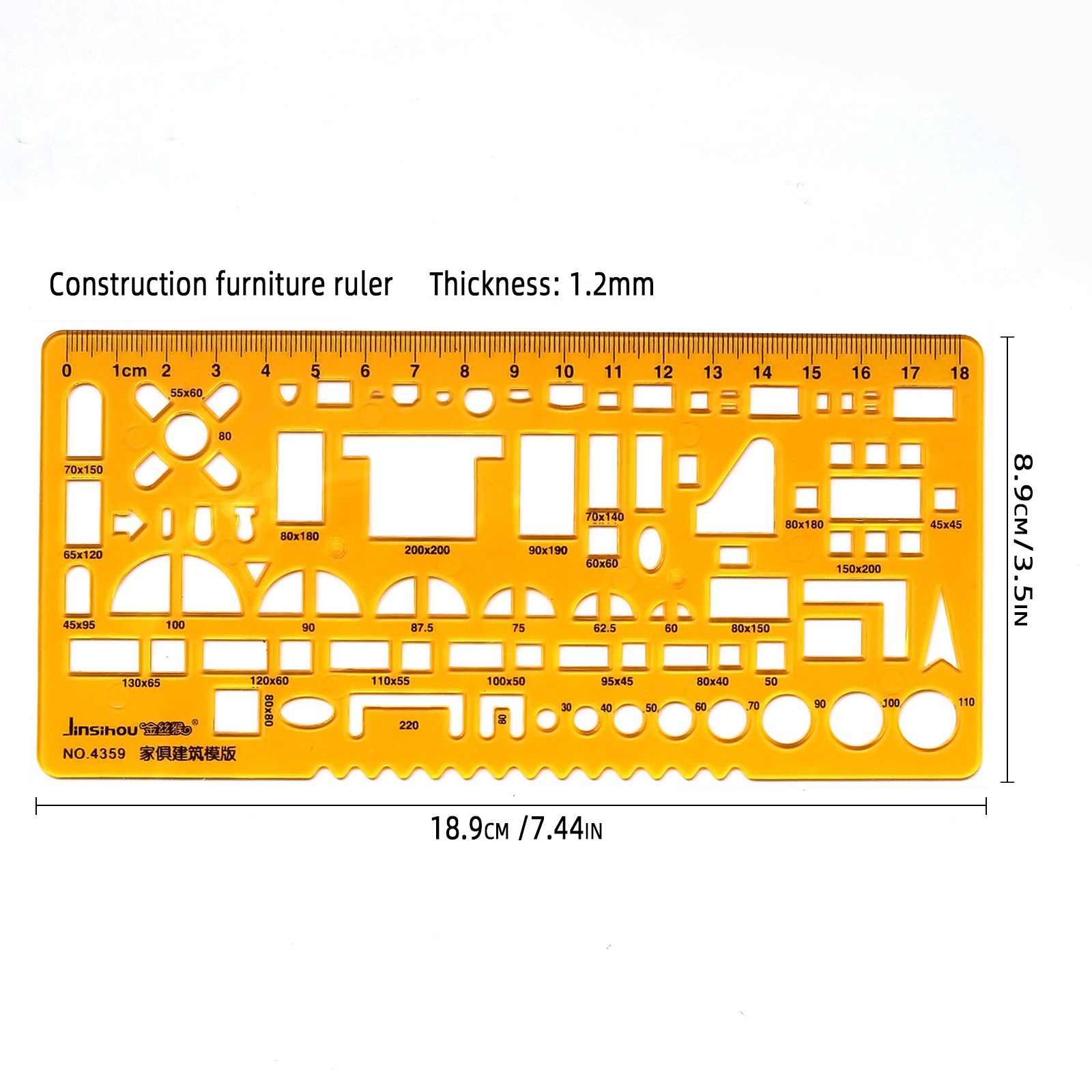 Circular oval ruler durable K Resin drawing furniture architect template drafting ruler template measuring ruler: light yellow