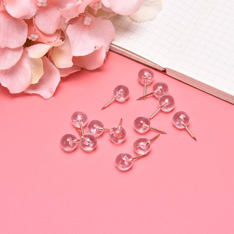 100Pcs Innovatieve Transparant Rose Gold Tack I-Vormige Punaise Kurk Pin Decoratieve Pushpins Board Ronde Bal Tekening Muur studs