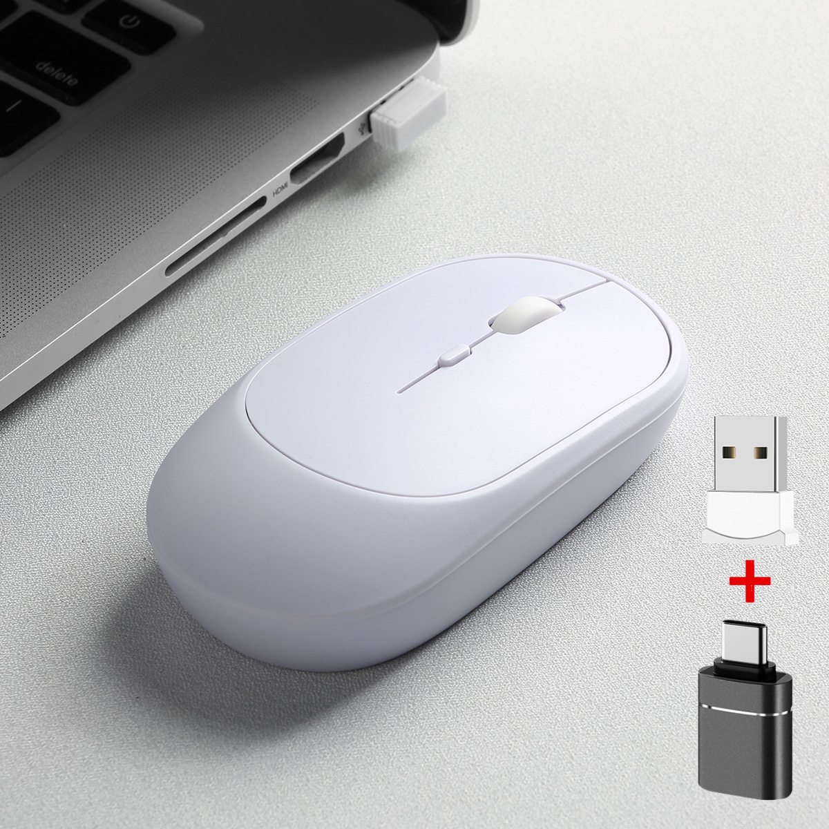 Rechargeable Wireless Mouse Dual Modes Bluetooth-compatible 2.4G USB Ergonomic Mice For Laptop Pad Tablet Macbook Mause: PURPLE