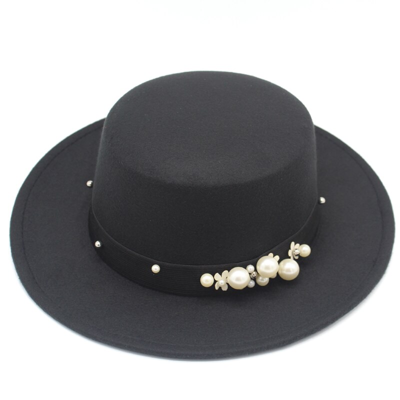 Wol Flat Top Fedora Hoeden voor Vrouwen Zwarte Bre... Grandado