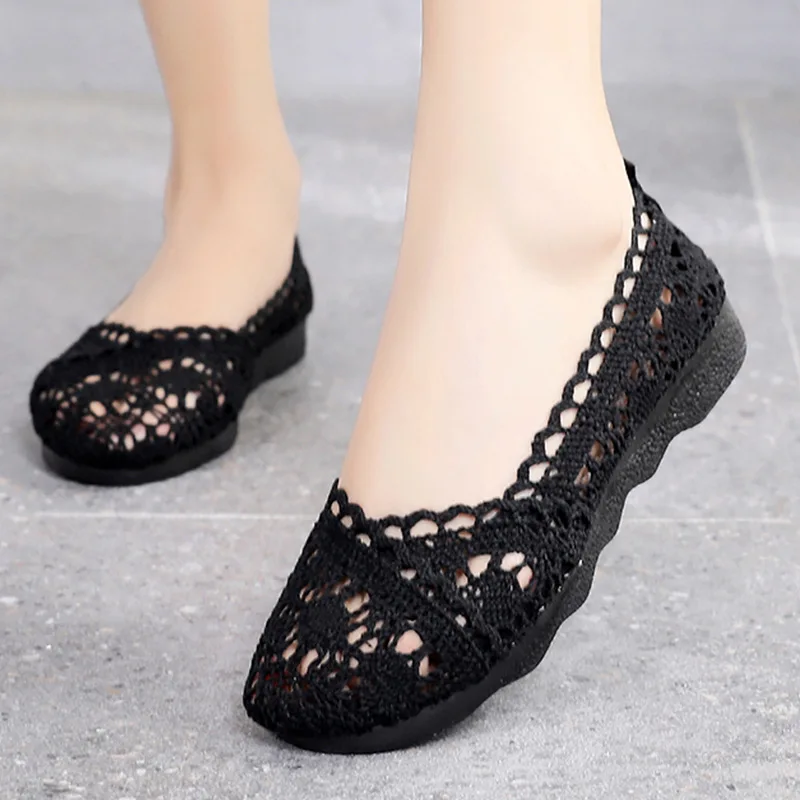 Scarpe da donna scarpe da pescatore donna mesh traspirante piatto fondo morbido scarpe da donna piselli scarpe da donna scarpe basse 2023: Black / 35
