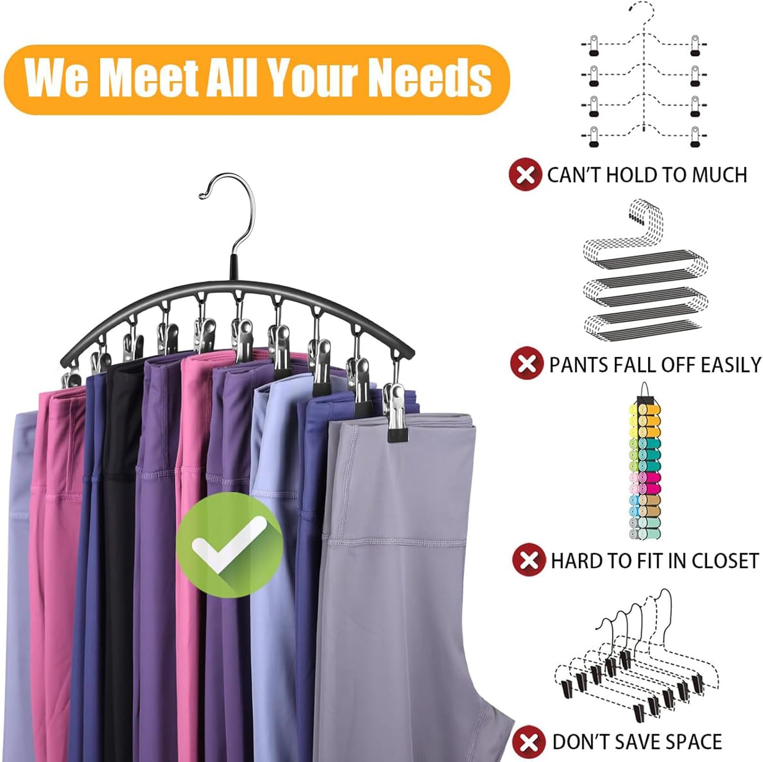1/2/3PCS Legging Organizer for Closet, Pants Hangers with10 Clips Holds Space Saving Hanging Closet Organizer