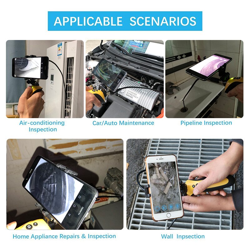 Caméra d'inspection Endoscope USB, Semi-rigide, 3.0 mégapixels, CMOS HD, étanche, caméra serpent avec 6 lumières Led réglables