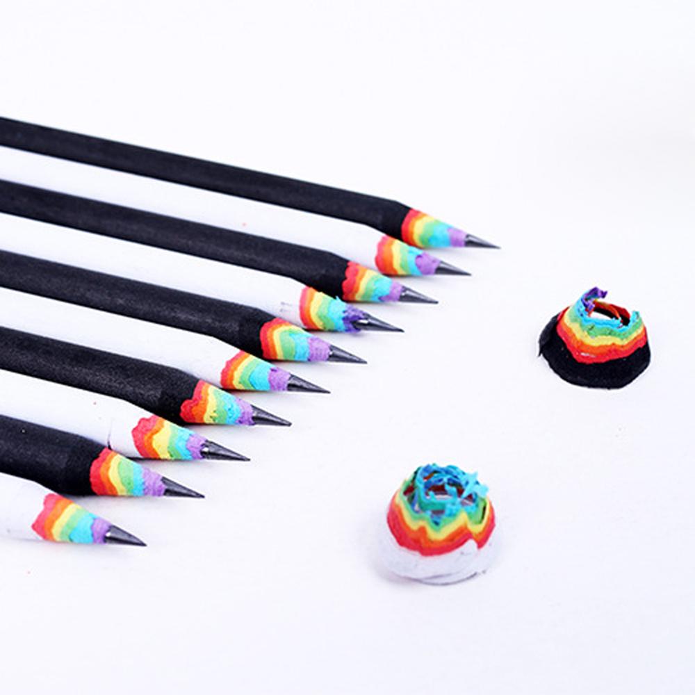 2 Stuks Leuke Houten Regenboog 2B Potlood Gradiënt Student Cilindrische Potlood Voor Kids School Kantoorartikelen Potlood Briefpapier