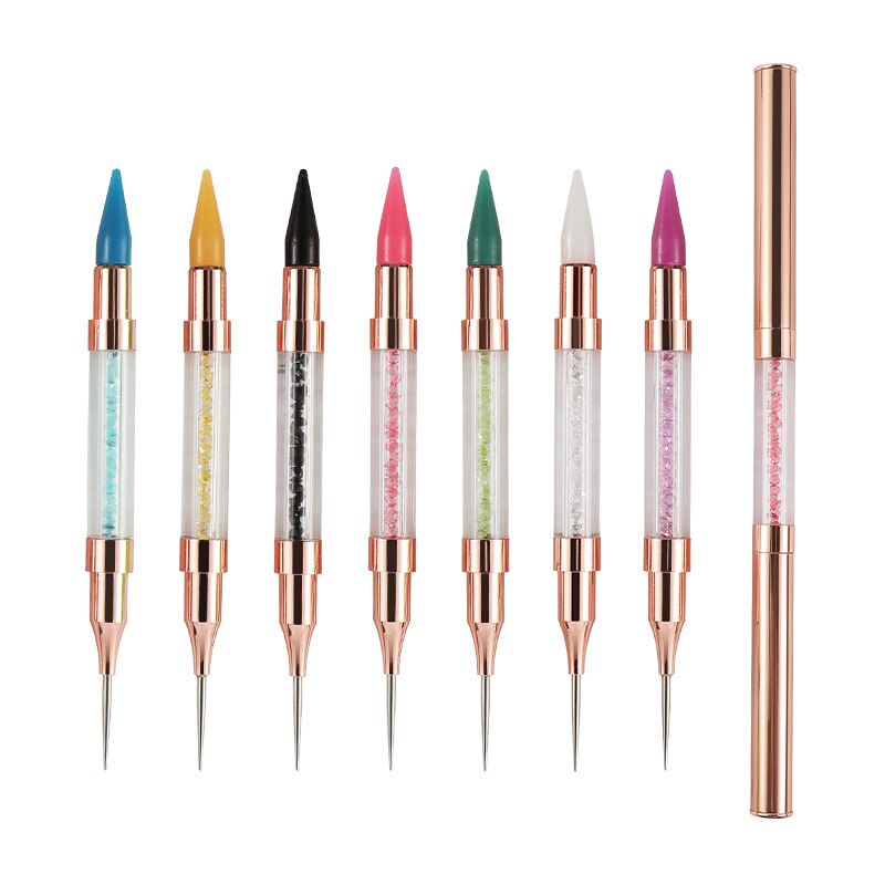 BQAN-Bolígrafo de cera para punteo de Metal acrílico, dos cabezales, para recoger diamantes de imitación, lápiz para cera de uñas, herramienta artística para manicura