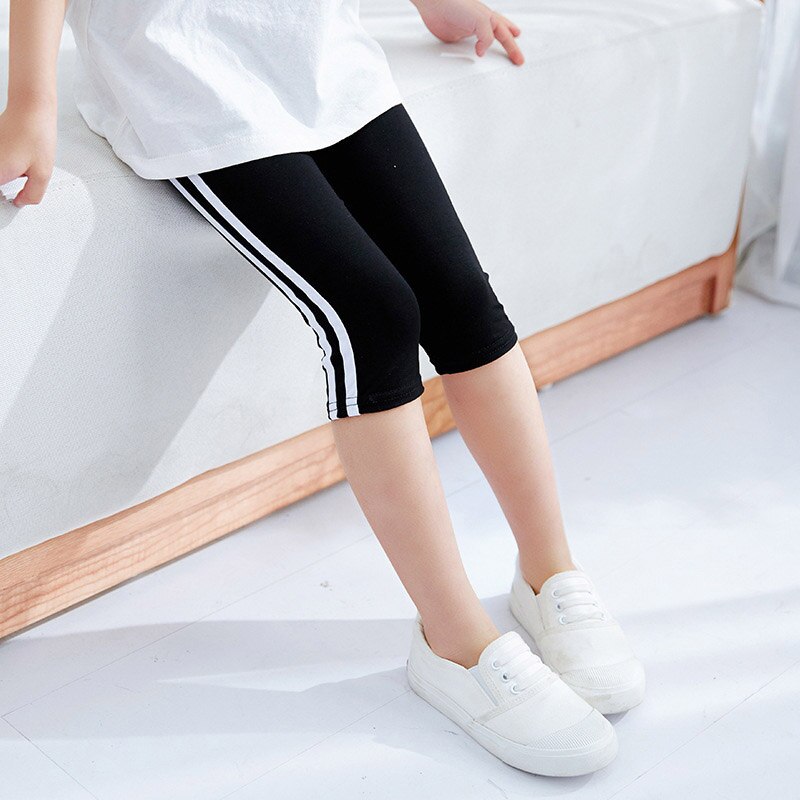 Zomer Kids Leggings Kalf Lengte Zachte Witte Gestreepte Mode Sport Stijl Meisje Leggins Dunne Broek Snoep Leginsy Getry