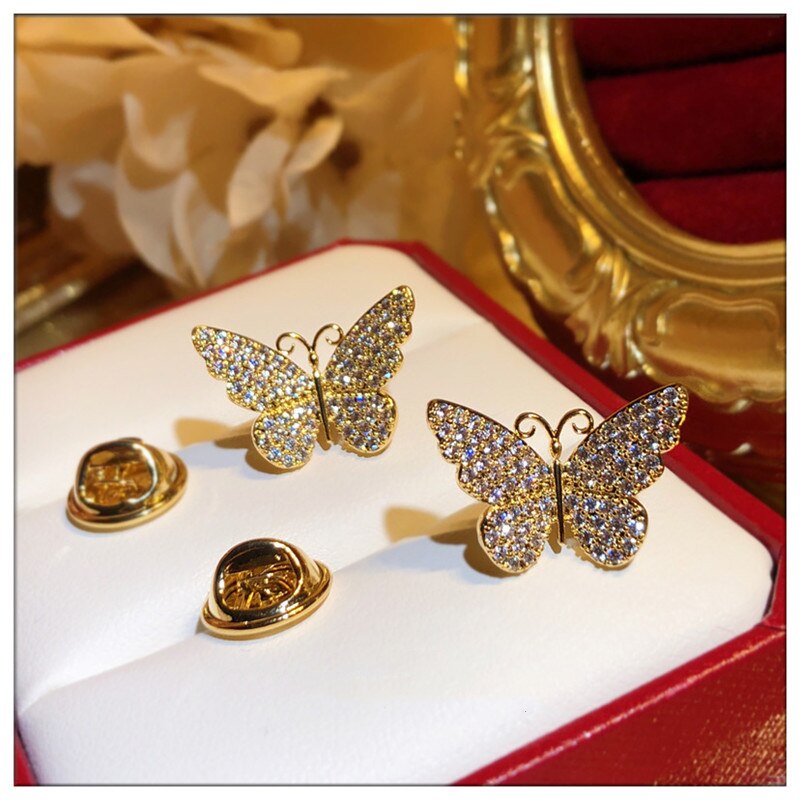 Butterfly Brooch - S925 Sterling Silver - Cubic Zirconia - Women's Lapel Pin