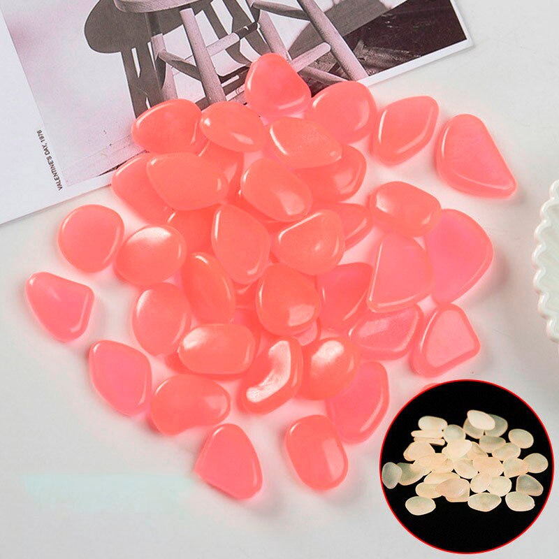 100PCS Glow in The Dark Stones Garden Pebbles Rocks Indoor Outdoor Decor Luminous Stone For Walkways Driveway Yard Fish Tank: 50PCS / Pink