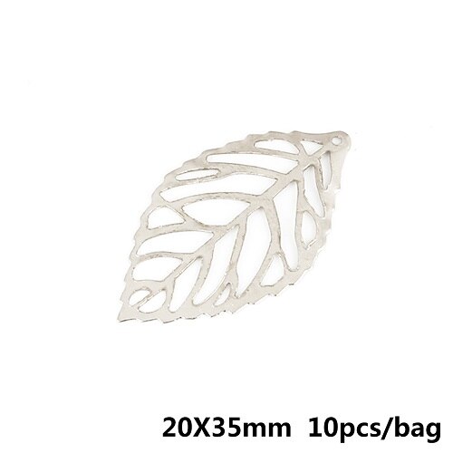 20x35mm 10pcs Craft Hollow Leaves Pendant Jewelry Accessories Gold Charm Filigree Jewelry Making Plated Vintage for Hair Comb: Rhodium