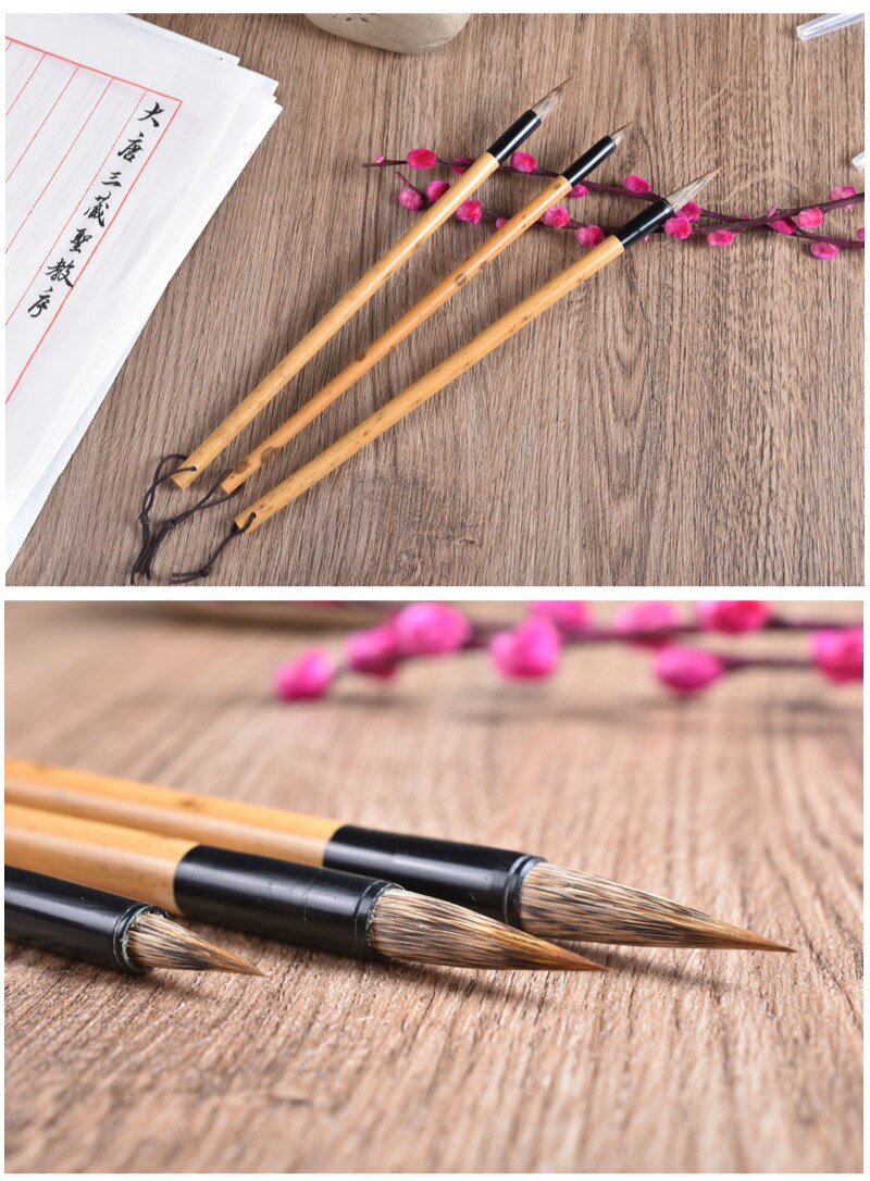 3Pcs Muis Snorhaar &amp; Paars Konijn Haar Kalligrafieborstel Chinese Brush Pen Set Caligrafiachinese Schilderij Borstel Pen Tinta China