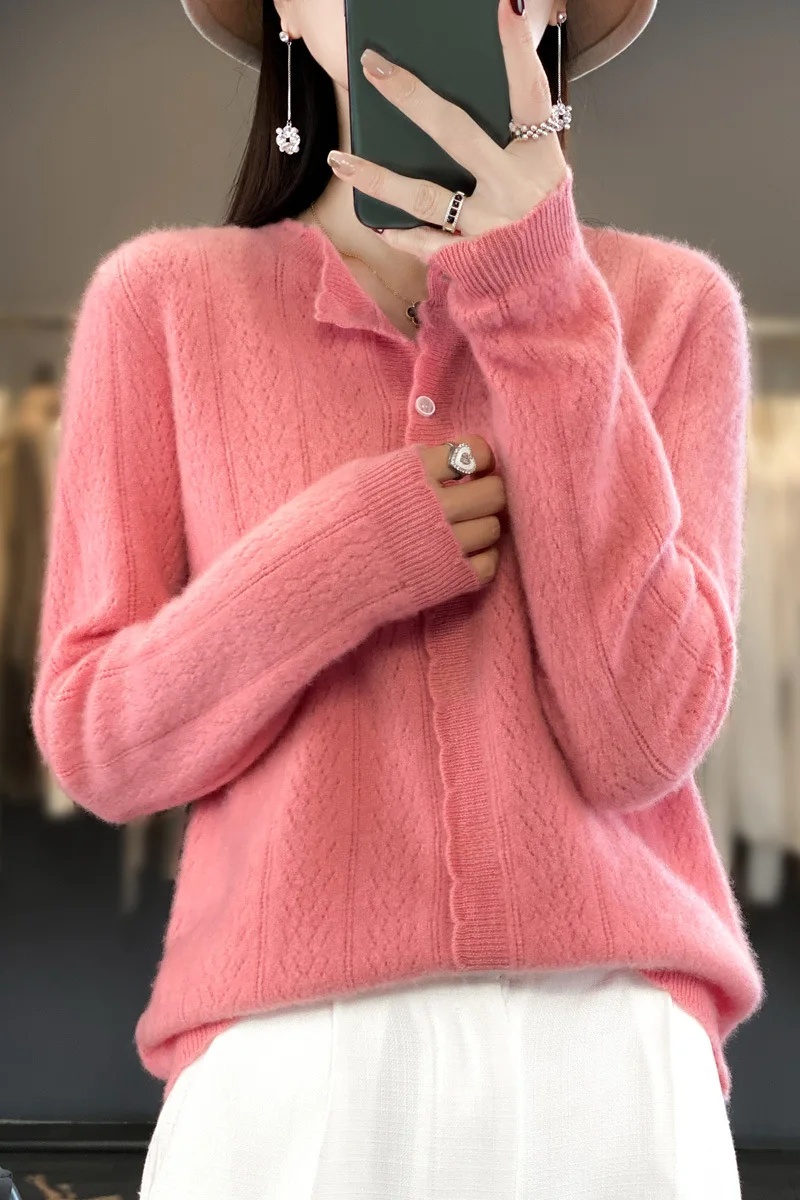 100% cárdigan abierto suelto de lana pura para mujer Otoño Invierno estilo ropa externa Top perezoso cuello redondo suéter de punto de manga larga: XXL / Negro