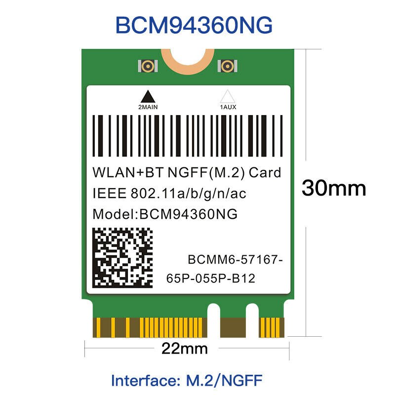 Voor Hackintosh Pc Wifi 867Mbps 802.11AC Bluetooth 4.0 Voor BCM94360CS2 BCM94360NG Ngff M.2 Netwerk Adapter: BCM94360NG