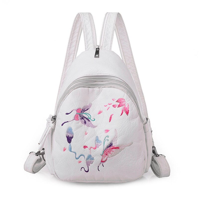 mochilas de cuero bordadas para mujeres adolescentes Sac A Dos mochila de viaje para mujeres Mochila De cuero suave para mujeres: white style2