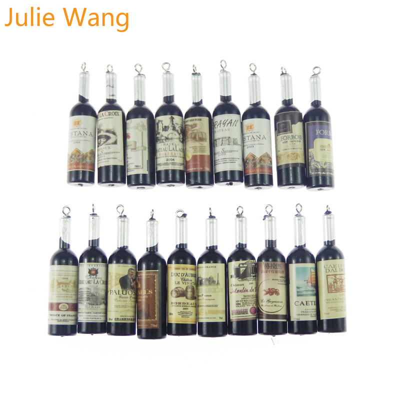 Julie Wang 10PCS Black Resin Charm Simulated Lovely Wine Bottle Suspension Pendants For Jewelry Necklace Earring Accessory