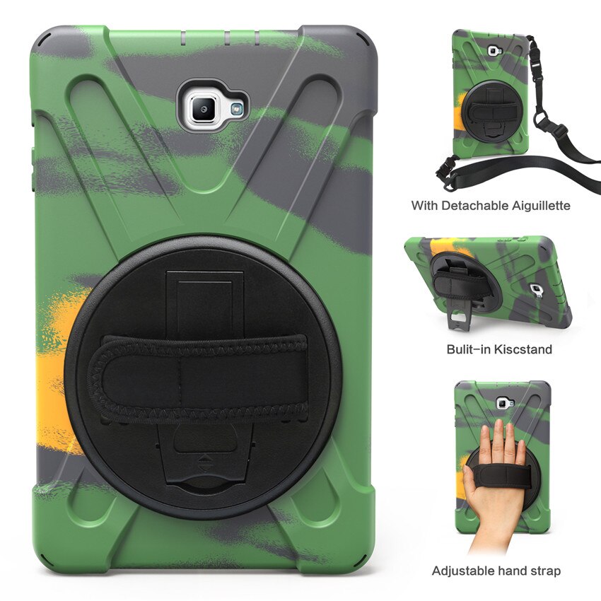 Case For Samsung Galaxy Tab a 10.1 t580 T585 T580N tablet Kids skin Safe Shockproof Armor hard cover+ Hand Strap & Neck Strap: Camouflage