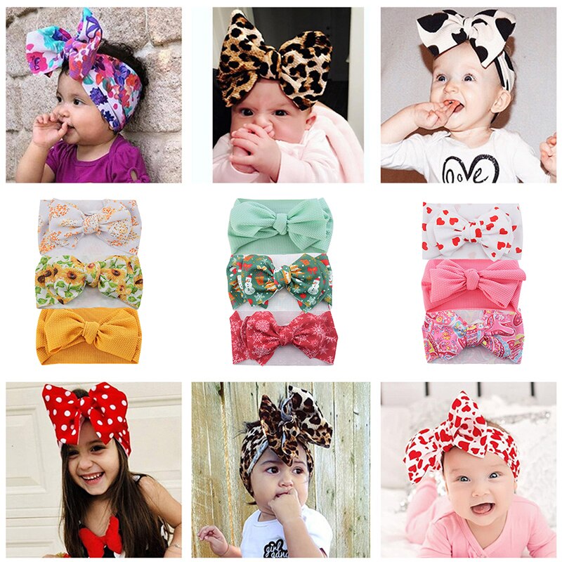 3Pcs/Set Cute Big Bowknot Baby Headband Flower Dot Elastic Baby Girl Hair Bands For Newborn Infant Baby Hair Accessories