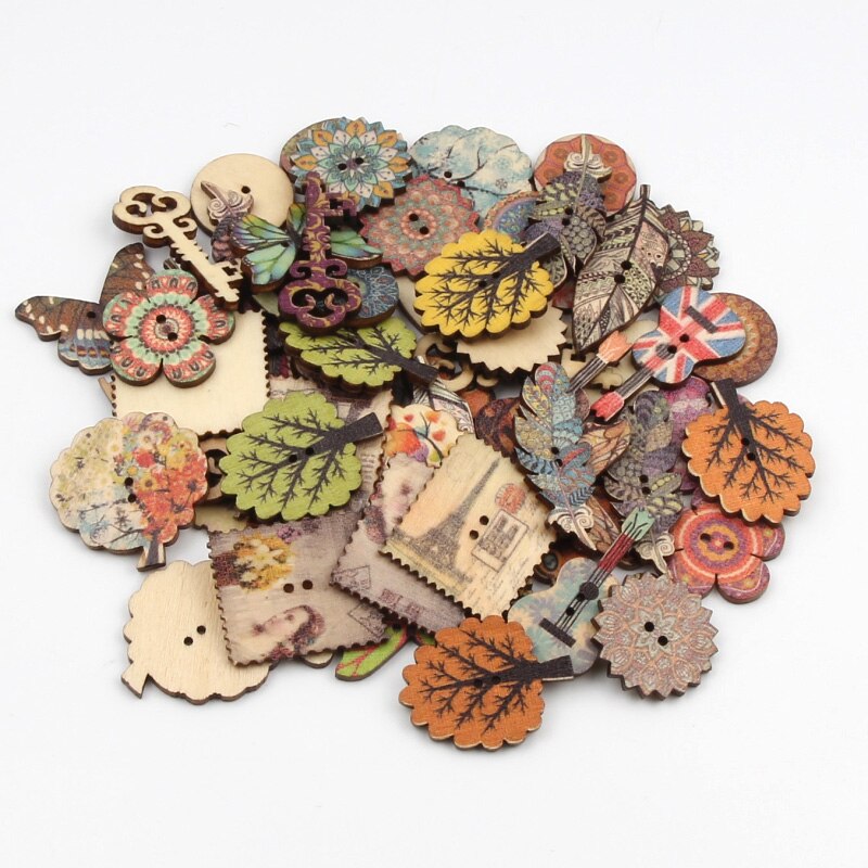 20pcs Mixed Retro Series Wooden Buttons For Clothing Sewing Decorative Needlework Scrapbooking Crafts DIY Accessories