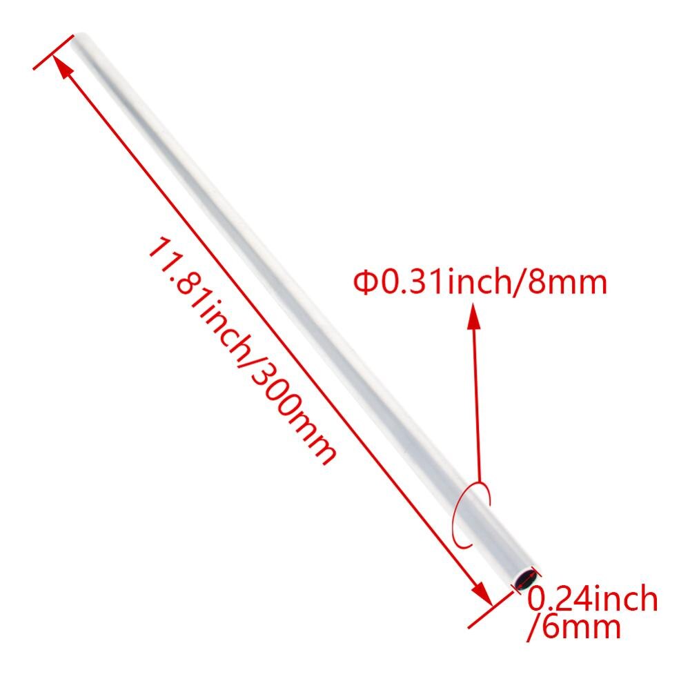 Tubo redondo de aluminio, 6063 OD, 8mm, 9mm, sin costura, recto, 300mm de longitud, para entrada de aire DIY, 2 uds.: OD8mm x ID6mm