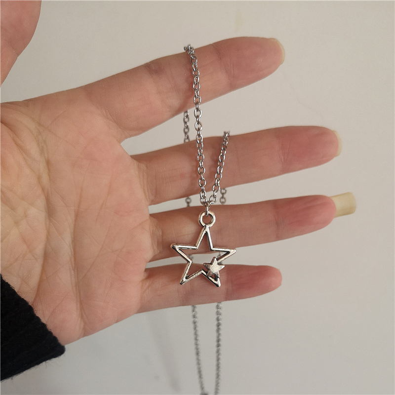 Kpop Cool Punk Vintage étoile pendentif chaînes collier pour hommes femmes Egirl Hip Hop années 90 Grunge esthétique EMO bijoux Y2k accessoires: Rhodium plaqué