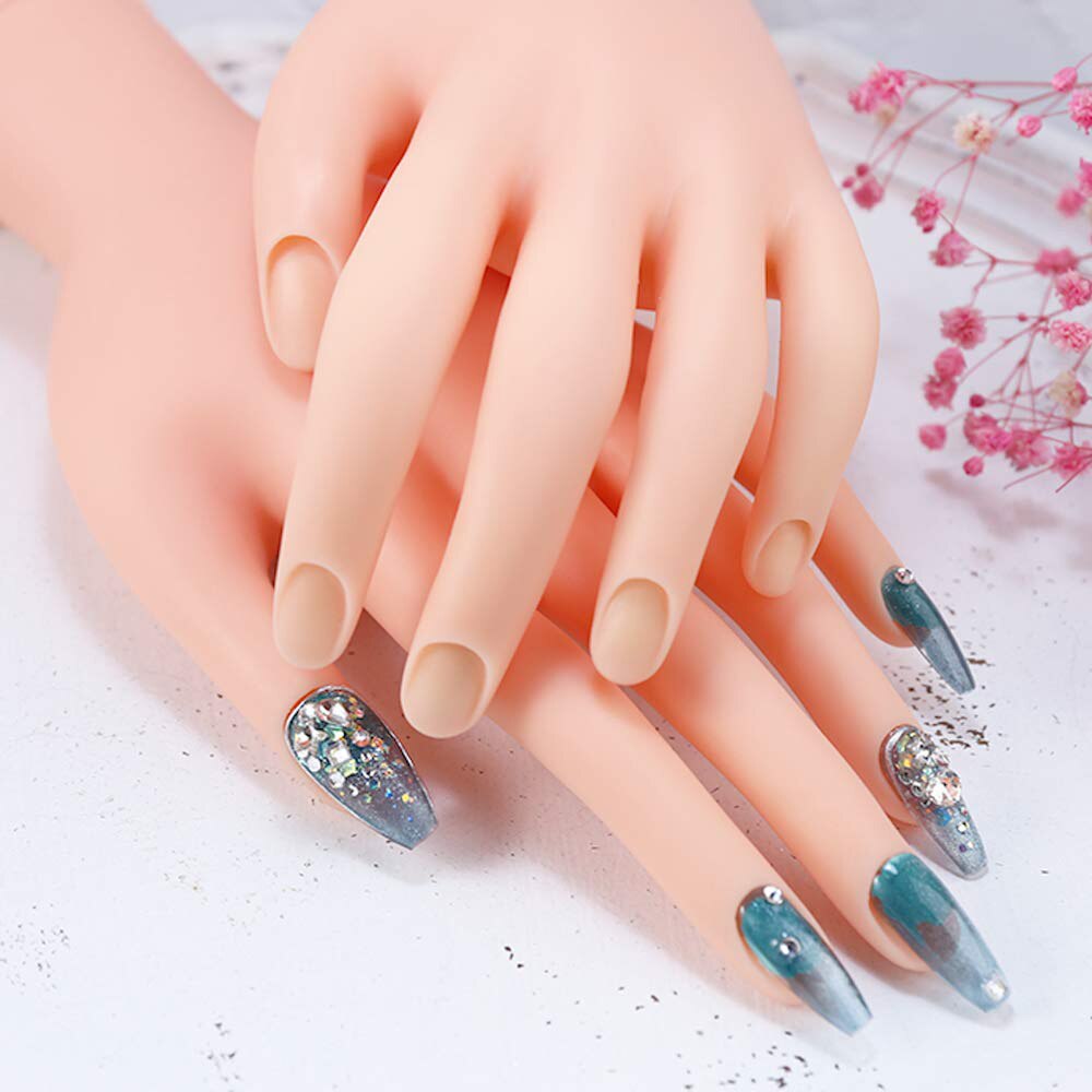 Soft Flexible Training Hand Model Silicone Nail Art Salon Practice Bendable Mannequin Hand Nail False Hand DIY Manicure Tools