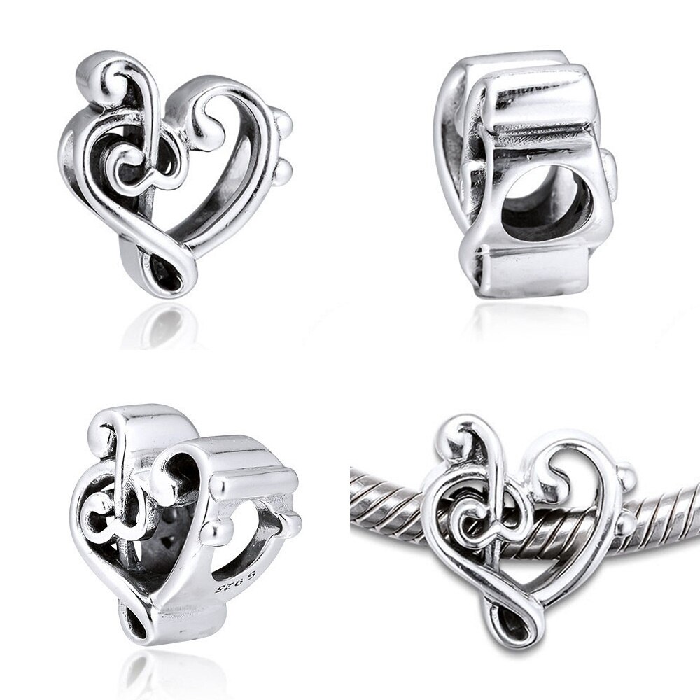 Fit 925 Silver Original Charms Bracelets Openwork Love Music Charm Bead Pendant For Bracelets Sterling Bangle Jewelry Making DIY