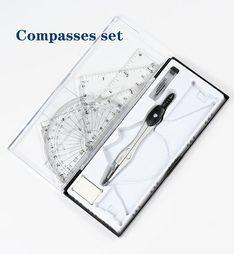 7in 1 Simple Solid Geometry Protractor Drawing Office Eraser Compasses Set Math pencil-lead Rulers For Student School Stationery