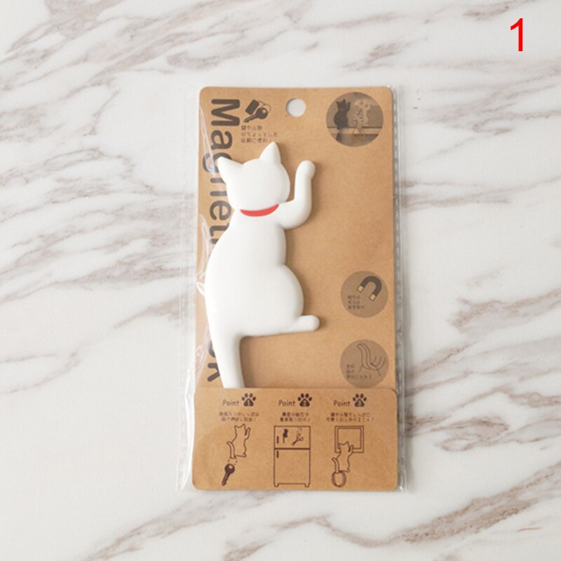 Cat Shape Magnetic Wall Mount Keys Hook Fridge Magnet Hanging Hook Door Decor B88: White cat