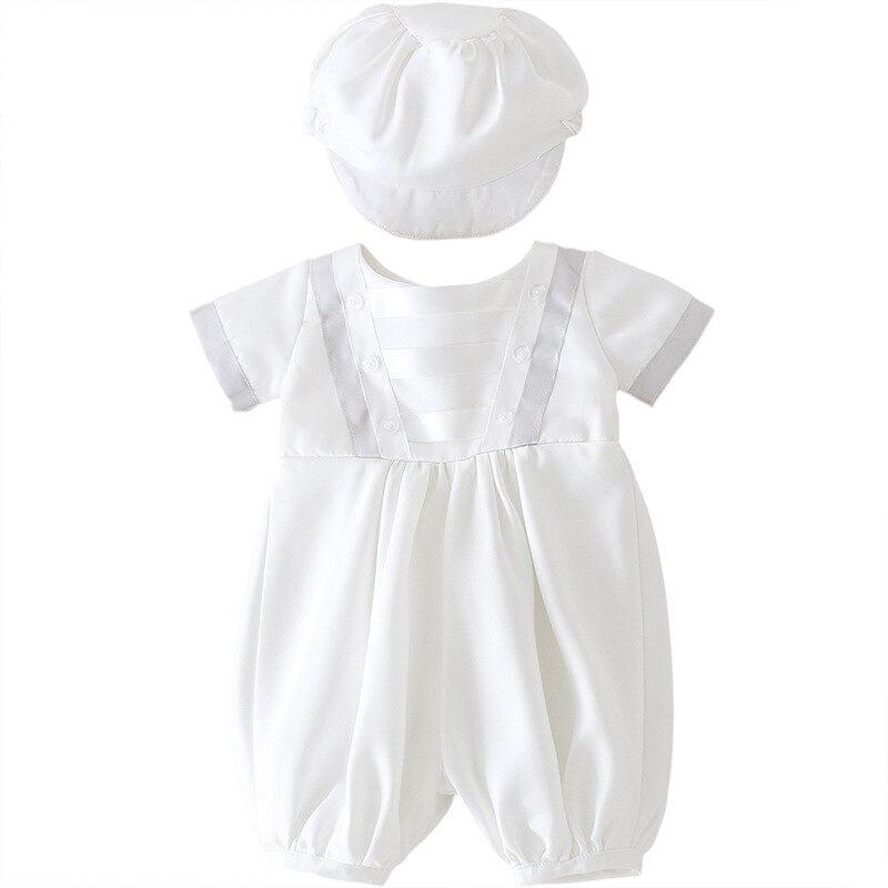 Baby Boys Christening Outfits For Birthday Party Romper + Hat Formal Gentleman Suits Baptism Boy Church Clothes