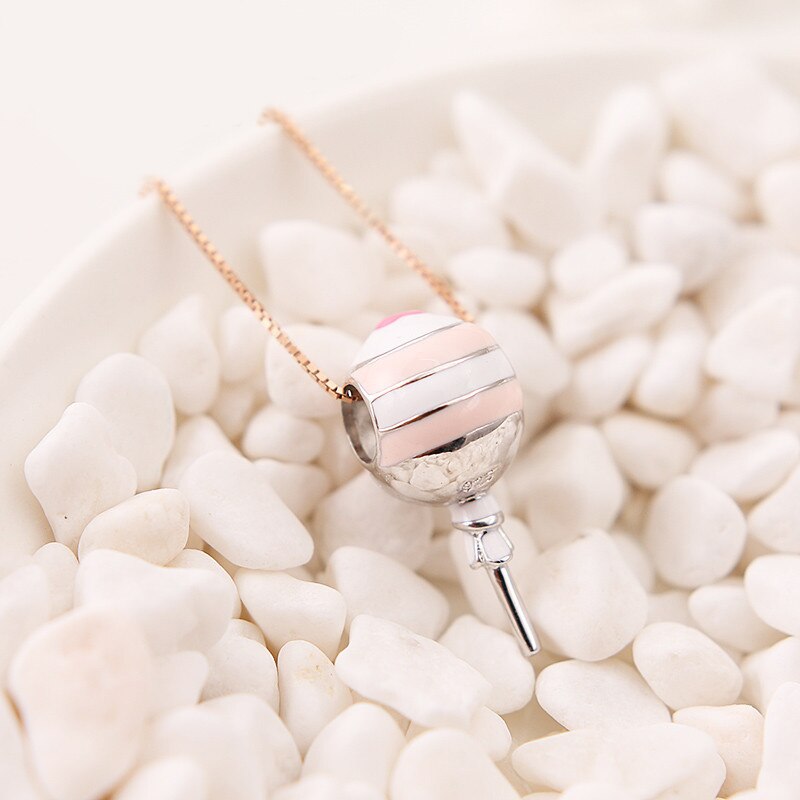 100% 925 Sterling Silver Beads Charm Heart Lollipop Candy Enamel Charms Fit Bracelets Necklace Women Diy Jewelry: Pink