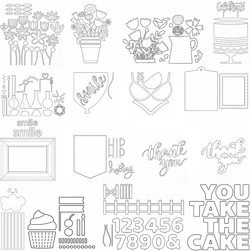 Blandet element metall skjæringe dør blomstervase bursdagskake smil firkantet flagg gjerde gjør selv scrapbooking album lage dør 07