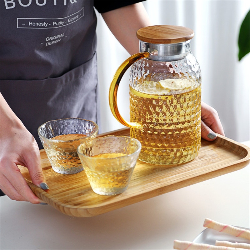Ymeei 1500ml vandkande glas vandpottesæt varmebestandigt vandkande med håndtag til frugtsaft te kogende koldt drikkevarer