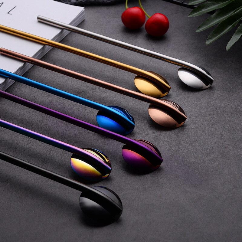 Eco Friendly 304 Stainless Steel Reusable Straws Spoon Beer Drinking Straws Coffee Straws Spoon 190mm