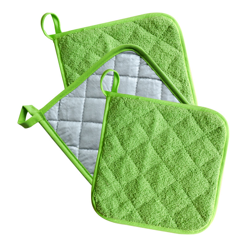 Solid Color Terry Coated Silver Cloth Potholder Placemat Microwave Oven Glove Pot Mat Kitchen Accessories: Green