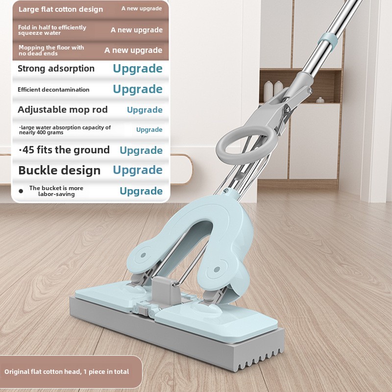 Handsfree Spons Mop voor Knijpen Water Huishoudelijke Mop Schoon Water Absorberende Mop Keuken Badkamer Schoonmaken Vloer Veegmachine: green