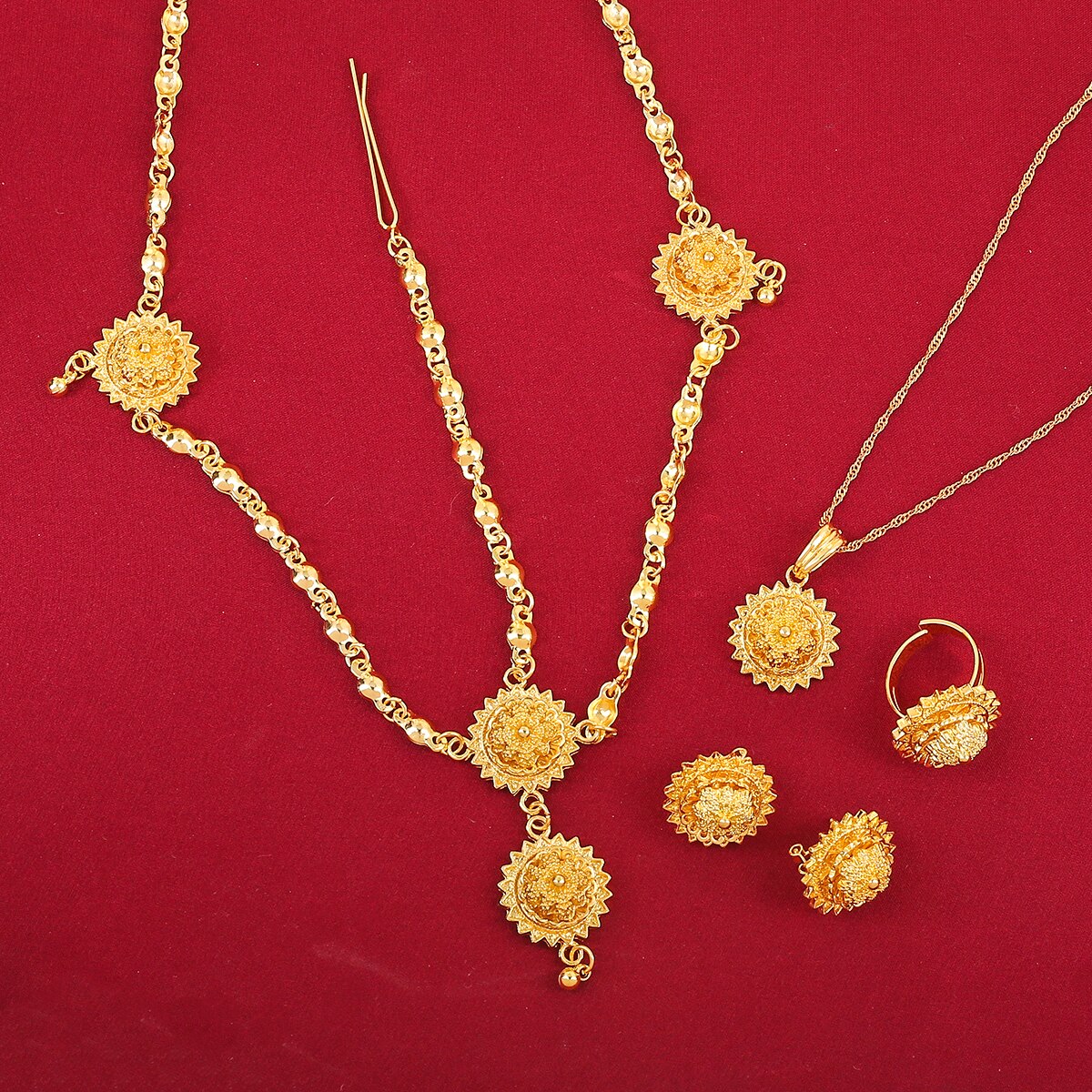 Ethiopische Mode-sieraden 24 K Gold Kleur Voor Afrikaanse Ethiopische Eritrean Habesha Sieraden Sets