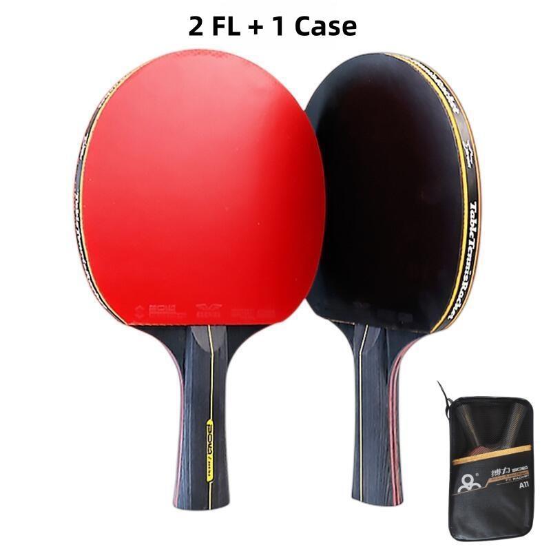 2 stk 6 stjernes ping pong racket bordtennis racket sett kviser-i gummi høy blad bat padle med bag: Langt håndtak