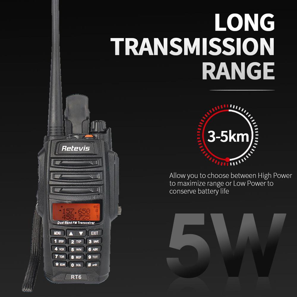 Retevis RT6 Wasserdichte Walkie Talkie IP67 5W 128CH Dual Band VHF UHF Radio VOX FM LCD Anzeige Tragbare Spaziergang sprechen Walkie-Talkie