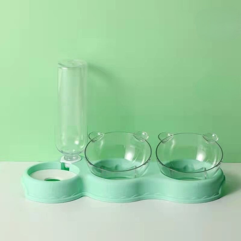 Triple Kom Voor Kat Automatische Feeder Hond Kattenvoer Kom Met Fontein Dubbele Kom Drinker Verhoogde Stand Schotel Kommen voor Kat: Green L38xW16.5cm