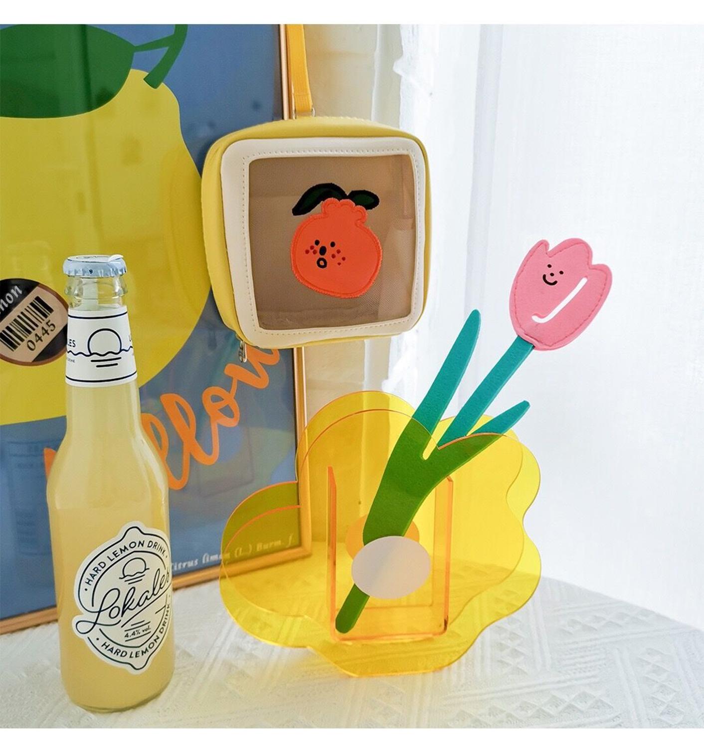 Bentoy Milkjoy Korea Rabbit Orange Flower Cosmetic Case women Daily Makeup Bags Cute Home Storage Case Bag Pouch: White