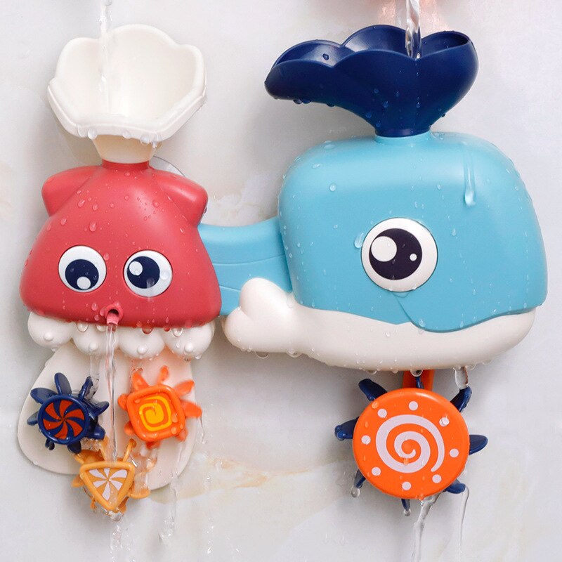 Mignon baleine pieuvre jouet de bain roue à eau bébé douche jeux cuillère ensemble ABS