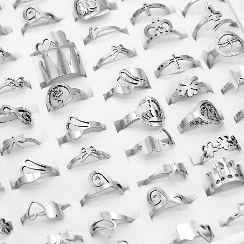 25 Stuks Vrouwen Roestvrij Stalen Ringen Mix Stijl Verzilverd Ring Mode-sieraden
